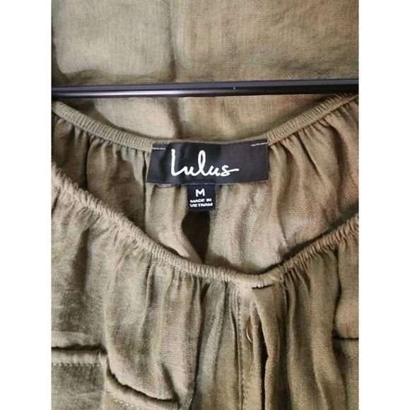 Lulus Etta Olive Green Button Front Off-the-Shoulder Dress good pre-owned condit - Picture 4 of 7